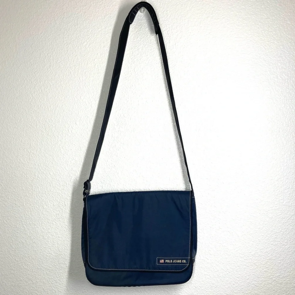 Polo Jeans Ralph Lauren Nylon Messenger Bag Navy Blue Ajustable Strap 14x10